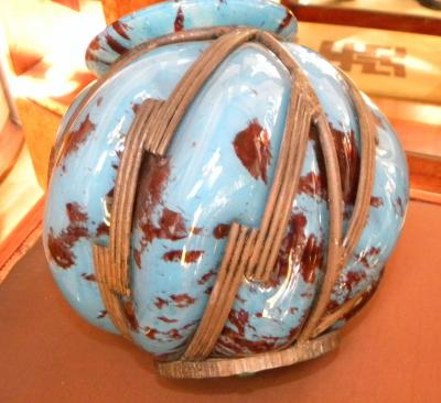 Original Blue spotted glass with iron in Lorraine style vase