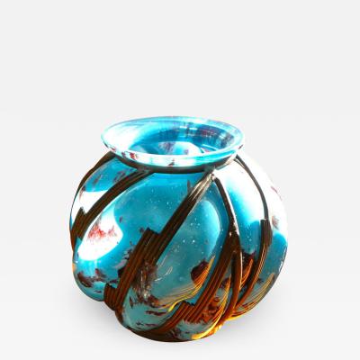 Original Blue spotted glass with iron in Lorraine style vase