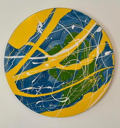 Original Dave Wilcox Modernist Round Oil Painting Listed California Artist