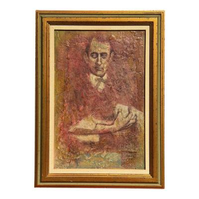 Original Jean Charles Bouloc Mix Media Portrait Oil Painting on Canvas