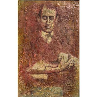 Original Jean Charles Bouloc Mix Media Portrait Oil Painting on Canvas