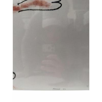 Original Makan Negahban Painting on Paper in Lucite Frame