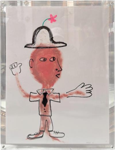 Original Makan Negahban Painting on Paper in Lucite Frame