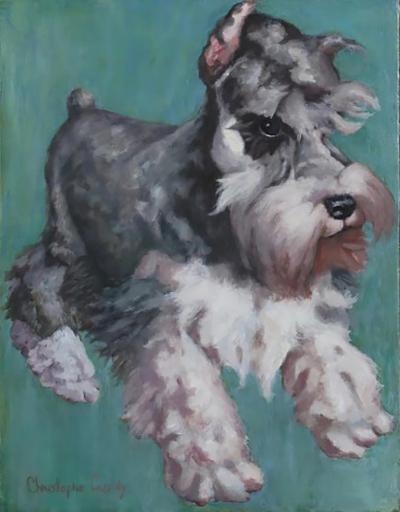 Original Miniature Schnauzer Dog Oil Painting by Christophe Cassidy