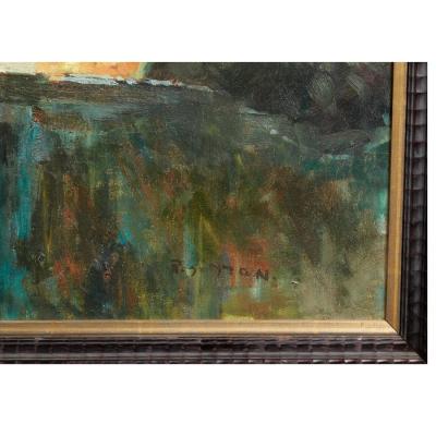 Original Oil Painting of a Chinese Theater Interior Scene