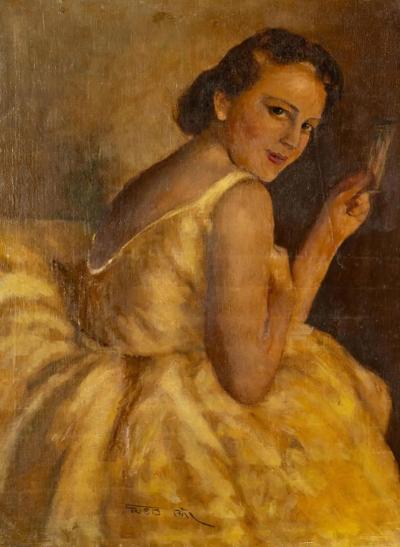 Original Pal Fried Hollywood Regency Portrait Oil Painting