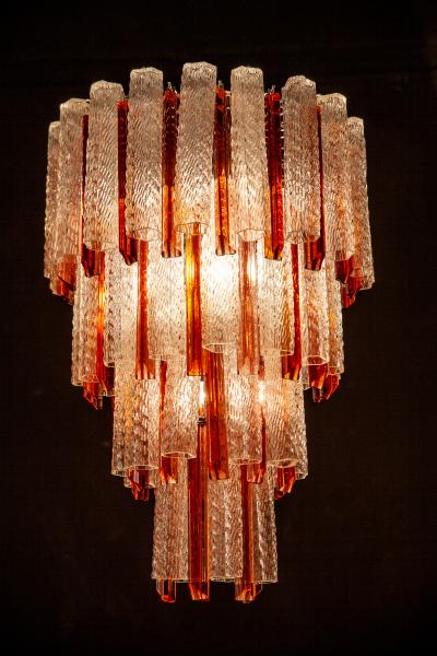 Original Venini Midcentury Murano Glass Tronchi Four Tier Chandelier 1960