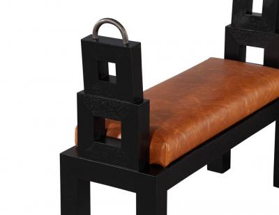 Original Vintage Fumed Oak Distressed Saddle Leather Benches