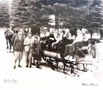 Original Vintage Photo The Lake Tahoe Area Group of People Sledding Date 1931