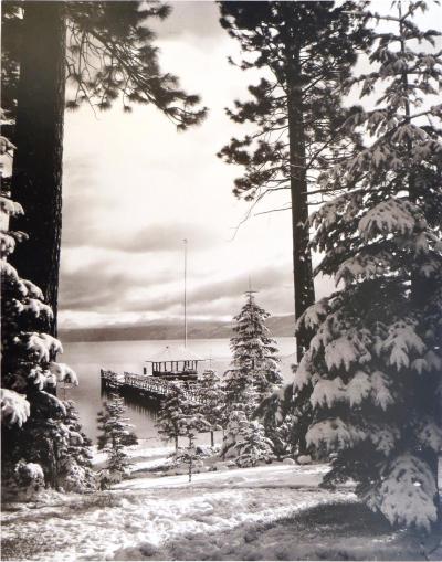 Original Vintage Photo of Lake Tahoe with Snow and Trees American Dated 1905