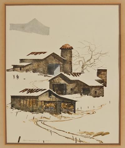 Original Watercolor of Farm Scene 1977