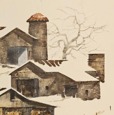 Original Watercolor of Farm Scene 1977