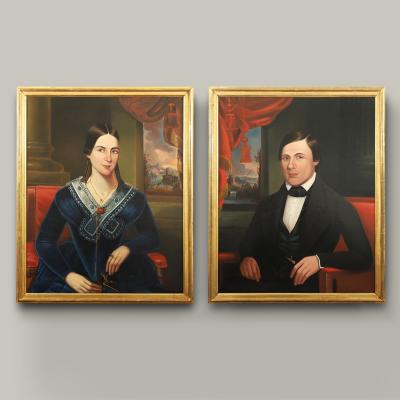 Orlando Hand Bears Pair of Portraits Husband and Wife ca 1840