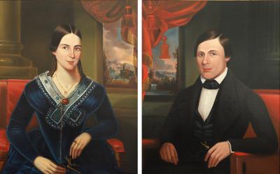 Orlando Hand Bears Pair of Portraits Husband and Wife ca 1840