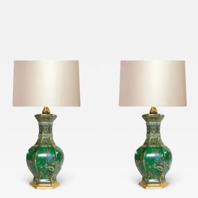 Ormolu Mount Famille Verte Porcelain Lamps