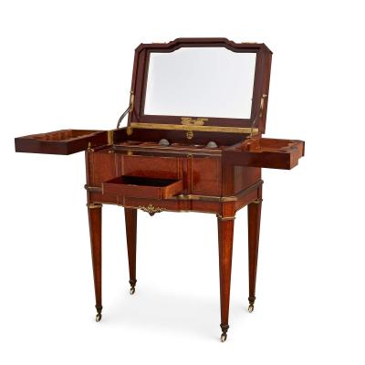 Ormolu mounted amboyna and mahogany Louis XVI style antique dressing table