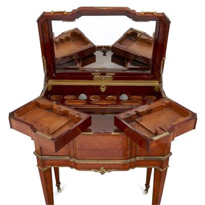 Ormolu mounted amboyna and mahogany Louis XVI style antique dressing table