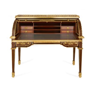 Ormolu mounted marquetry roll top desk attributed to Bernard