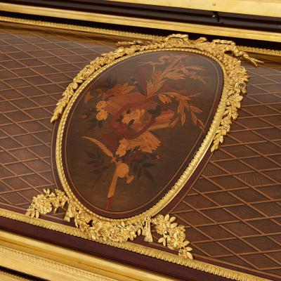 Ormolu mounted marquetry roll top desk attributed to Bernard