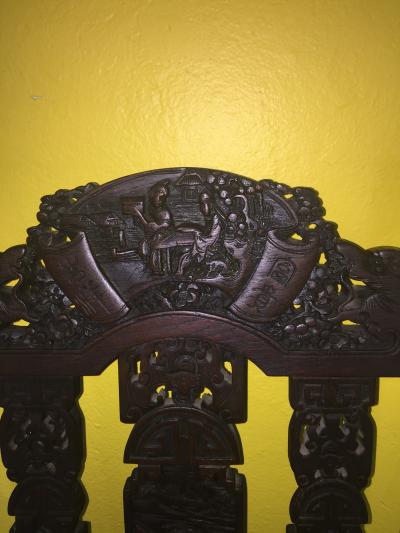 Ornate Carved Pair of Chinese Figural Victorian Chairs