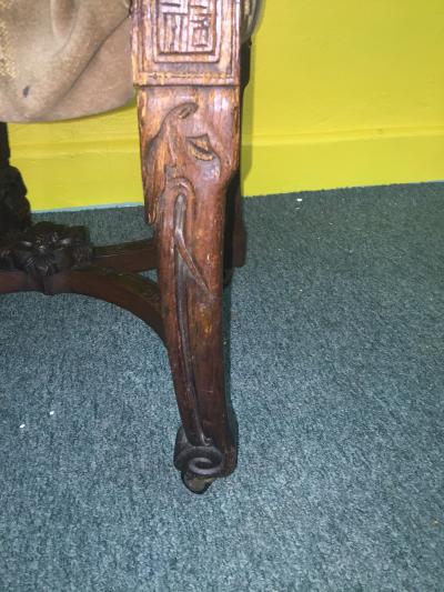 Ornate Carved Pair of Chinese Figural Victorian Chairs