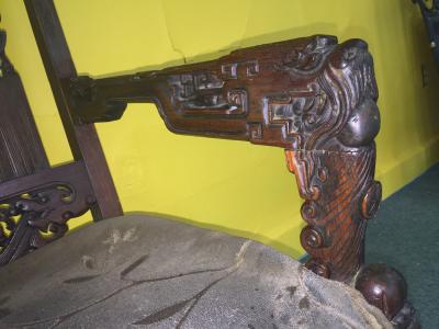 Ornate Carved Pair of Chinese Figural Victorian Chairs