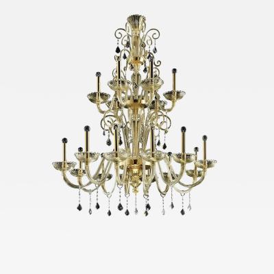 Ornate Imperial Venetian Chandelier With Gold Curled Murano Glass
