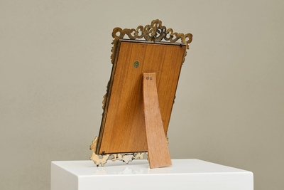 Ornate Italian Table Mirror in Patinated Silver Plated Brass Mid 20th Century
