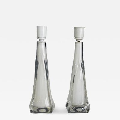 Orrefors Swedish Modern White Glass Small Table Lamps Sweden 1960s