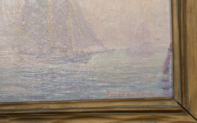 Oscar Anderson Oil On Canvas Of Sailboats By Oscar Anderson