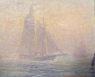Oscar Anderson Oil On Canvas Of Sailboats By Oscar Anderson