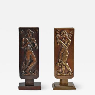 Oscar Arvid Antonsson Pair of Bronze Vases by Oscar Antonsson