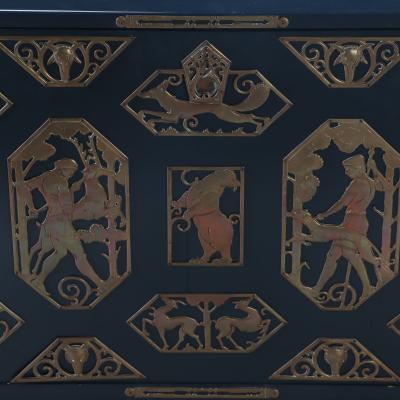 Oscar Bruno Bach Bar Cabinet w Forest Motif Art Deco Masterwork w Bronze Mounts Oscar Bach