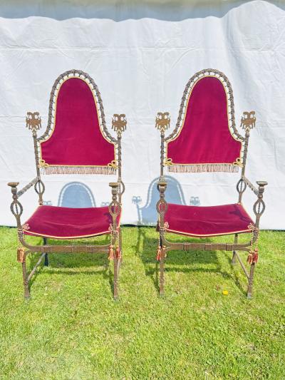 Oscar Bruno Bach EXTRAORDINARY PALATIAL HAND WROUGHT BRONZE IRON ARMCHAIRS BY OSCAR BRUNO BACH
