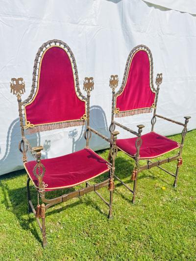 Oscar Bruno Bach EXTRAORDINARY PALATIAL HAND WROUGHT BRONZE IRON ARMCHAIRS BY OSCAR BRUNO BACH