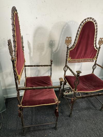 Oscar Bruno Bach EXTRAORDINARY PALATIAL HAND WROUGHT BRONZE IRON ARMCHAIRS BY OSCAR BRUNO BACH
