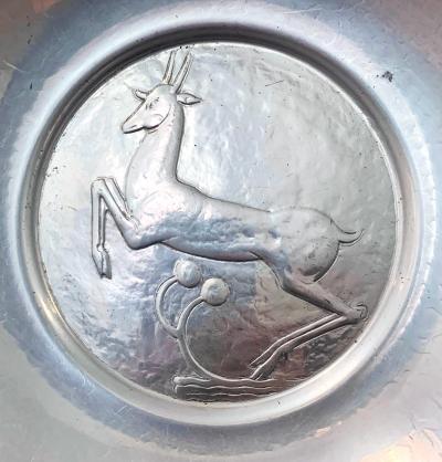 Oscar Bruno Bach Leaping Stag Bowl by Oscar Bach 1884 1957 German American glazed aluminum