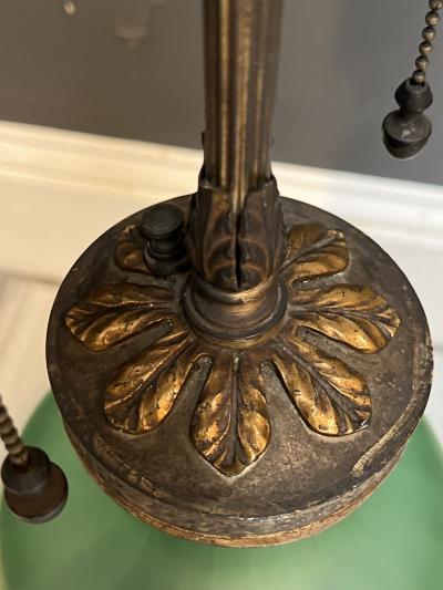 Oscar Bruno Bach SUPERB GILT BRONZE AND STEUBEN GLASS BACCHUS FACE LAMP BY OSCAR BACH