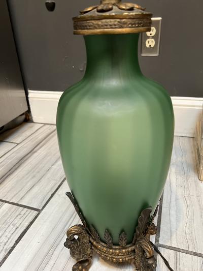 Oscar Bruno Bach SUPERB GILT BRONZE AND STEUBEN GLASS BACCHUS FACE LAMP BY OSCAR BACH
