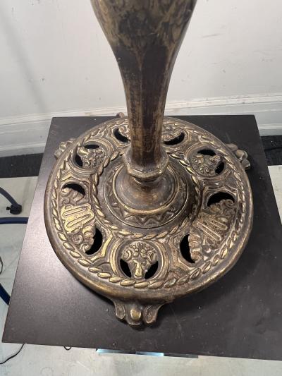 Oscar Bruno Bach UNUSUAL LARGE PAIR OF BRONZED METAL HERALDIC SHIELD LAMPS WITH RAM HEAD DESIGN