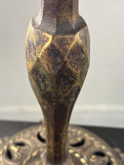 Oscar Bruno Bach UNUSUAL LARGE PAIR OF BRONZED METAL HERALDIC SHIELD LAMPS WITH RAM HEAD DESIGN