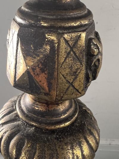 Oscar Bruno Bach UNUSUAL LARGE PAIR OF BRONZED METAL HERALDIC SHIELD LAMPS WITH RAM HEAD DESIGN