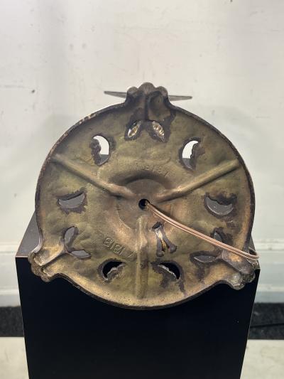 Oscar Bruno Bach UNUSUAL LARGE PAIR OF BRONZED METAL HERALDIC SHIELD LAMPS WITH RAM HEAD DESIGN