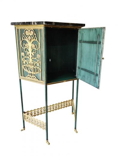 Oscar Bruno Bach Vintage Oscar Bach Attr Telephone Table or Bar Cabinet Bronze Steel Iron Marble