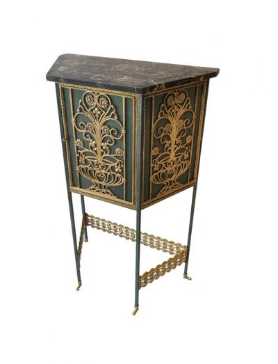 Oscar Bruno Bach Vintage Oscar Bach Attr Telephone Table or Bar Cabinet Bronze Steel Iron Marble