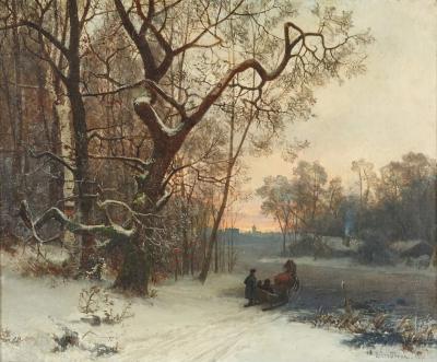 Oscar T rn Snowscape oil painting of winter scene by Oscar T rn 