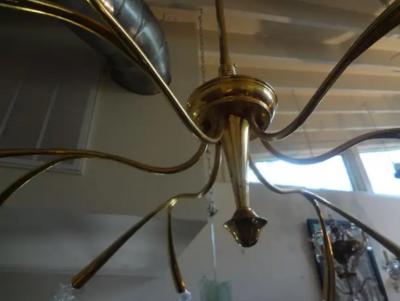 Oscar Torlasco Italian Midcentury Brass Chandelier Attributed to Oscar Torlasco