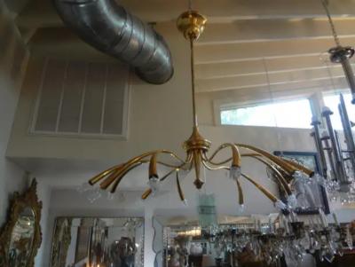 Oscar Torlasco Italian Midcentury Brass Chandelier Attributed to Oscar Torlasco