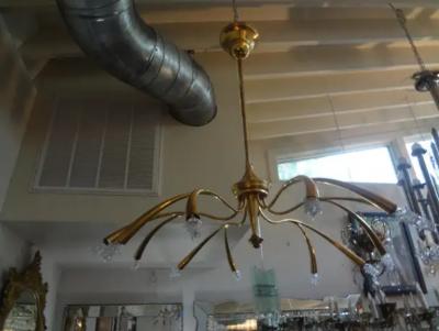Oscar Torlasco Italian Midcentury Brass Chandelier Attributed to Oscar Torlasco