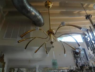 Oscar Torlasco Italian Midcentury Brass Chandelier Attributed to Oscar Torlasco